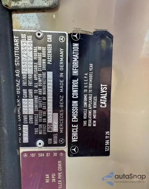 1981 Mercedes-Benz 380 Sl z USA, uszkodzony, nr VIN WDBBA45A0BB005820